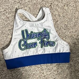 University Cheer Force Kids Sports Top - White and Blue